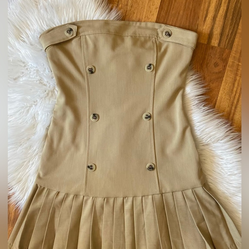 Maeve Strapless Taupe Button-Front Mini Dress - Picture 6 of 10